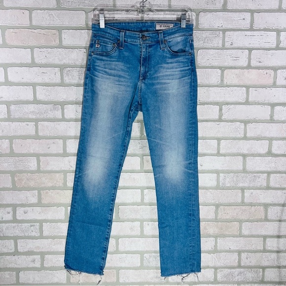 Ag Adriano Goldschmied The Mari High Rise Straight Leg Raw Hem Jeans Size 28 - Picture 3 of 10
